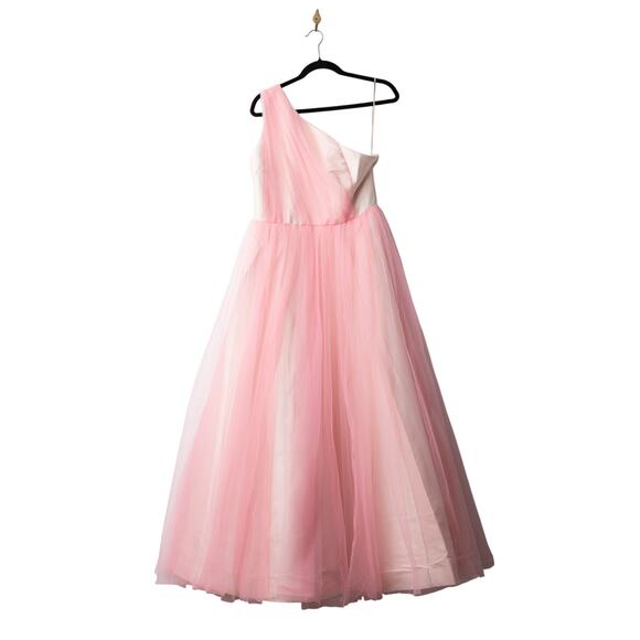 Badgley Mischka Pink One Shoulder Tulle Gown - Picture 4 of 10